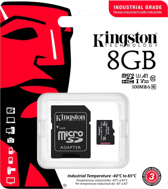 Productafbeelding Kingston microSDHC Industriële pSLC (8 GB, microSDHC, U3, UHS-I)
