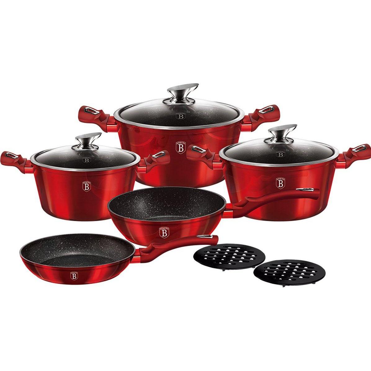 BerlingerHaus Metallic pot set 10 elements (BH/1222), Pfanne + Kochtopf, Rot