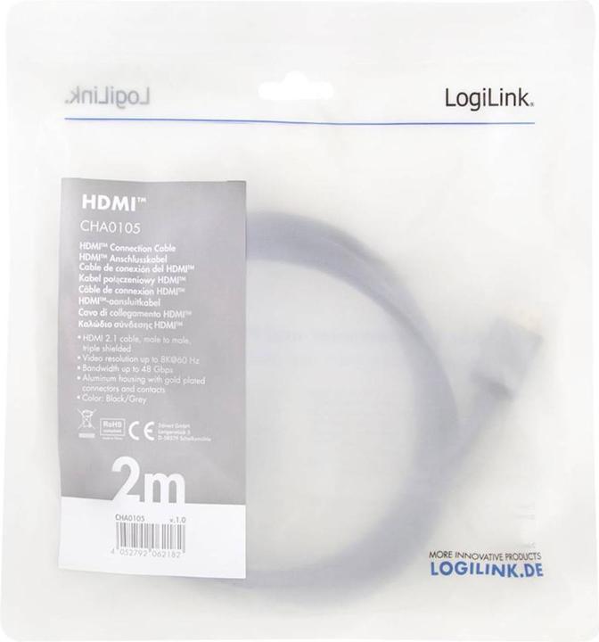 Produktbild LogiLink HDMI – HDMI (2 m, HDMI, 2.1)
