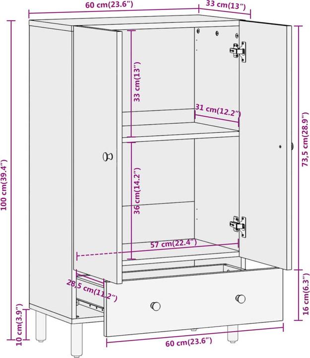 Produktbild vidaXL Highboard (60 x 33 x 100 cm)