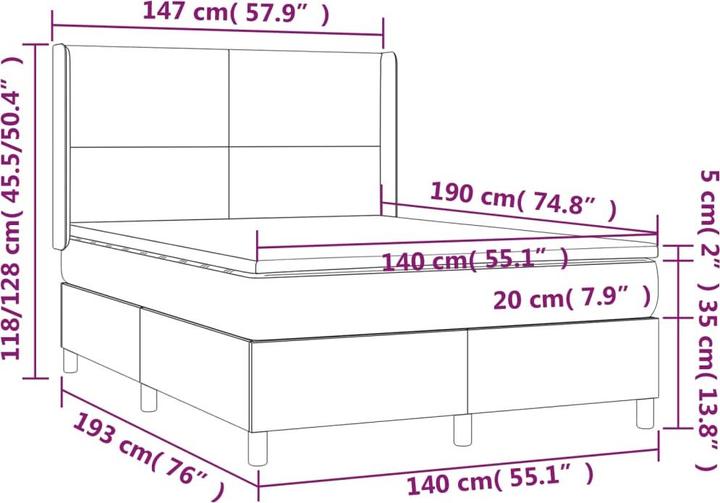 Actual product image vidaXL Boxspringbett (140 x 190 cm)