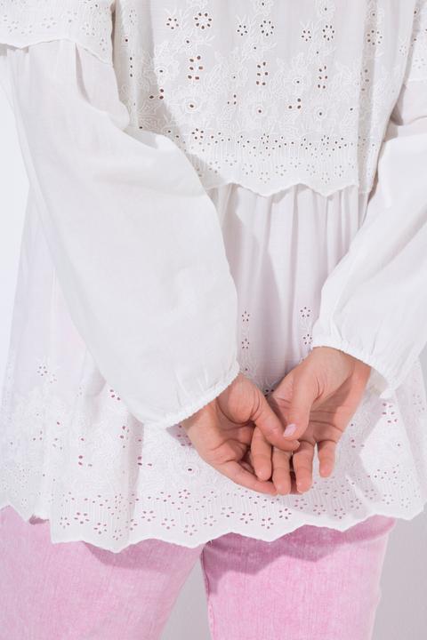 Immagine prodotto Ulla Popken Blusa Boho con ruche/pizzo, collo alto e maniche lunghe (62)