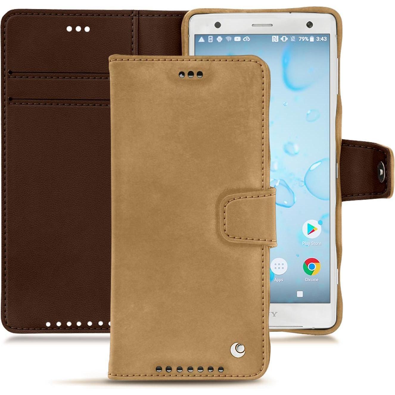Noreve Lederschutzhülle Wallet (Sony Xperia XZ2), Smartphone Hülle, Braun
