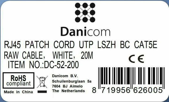 Produktbild Dsit CAT5e Netzwerkkabel, U/UTP, 20 meter, Weiss, 100% Kupfer (U/UTP, CAT5e, 20 m)