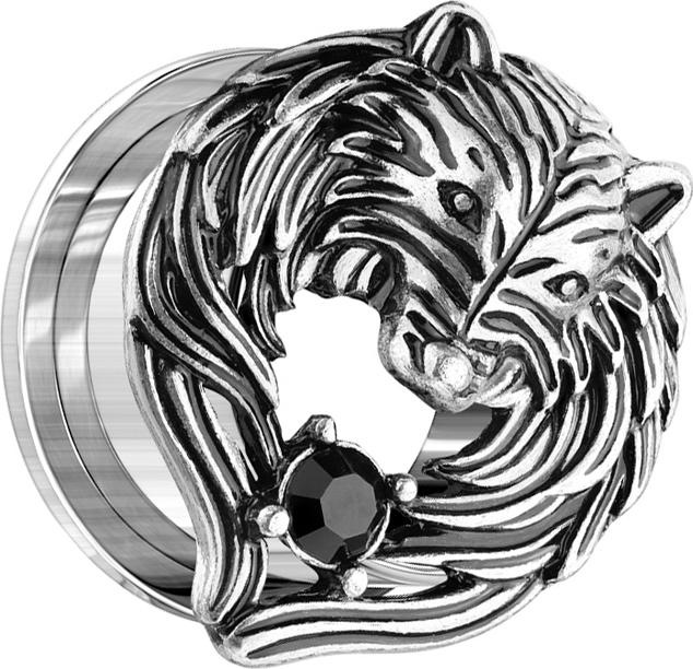 Image du produit Star Piercing Flesh Tunnel vieil argent loup avec cristal (Laiton, Acier chirurgical 316L)