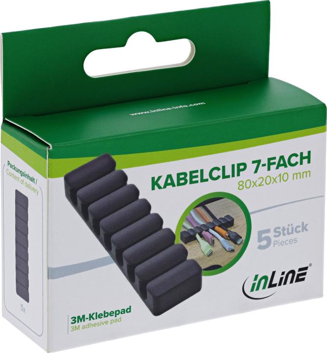 Actual product image InLine 5er Pack ® Kabelclip, 7-fach, selbstklebend, schwarz