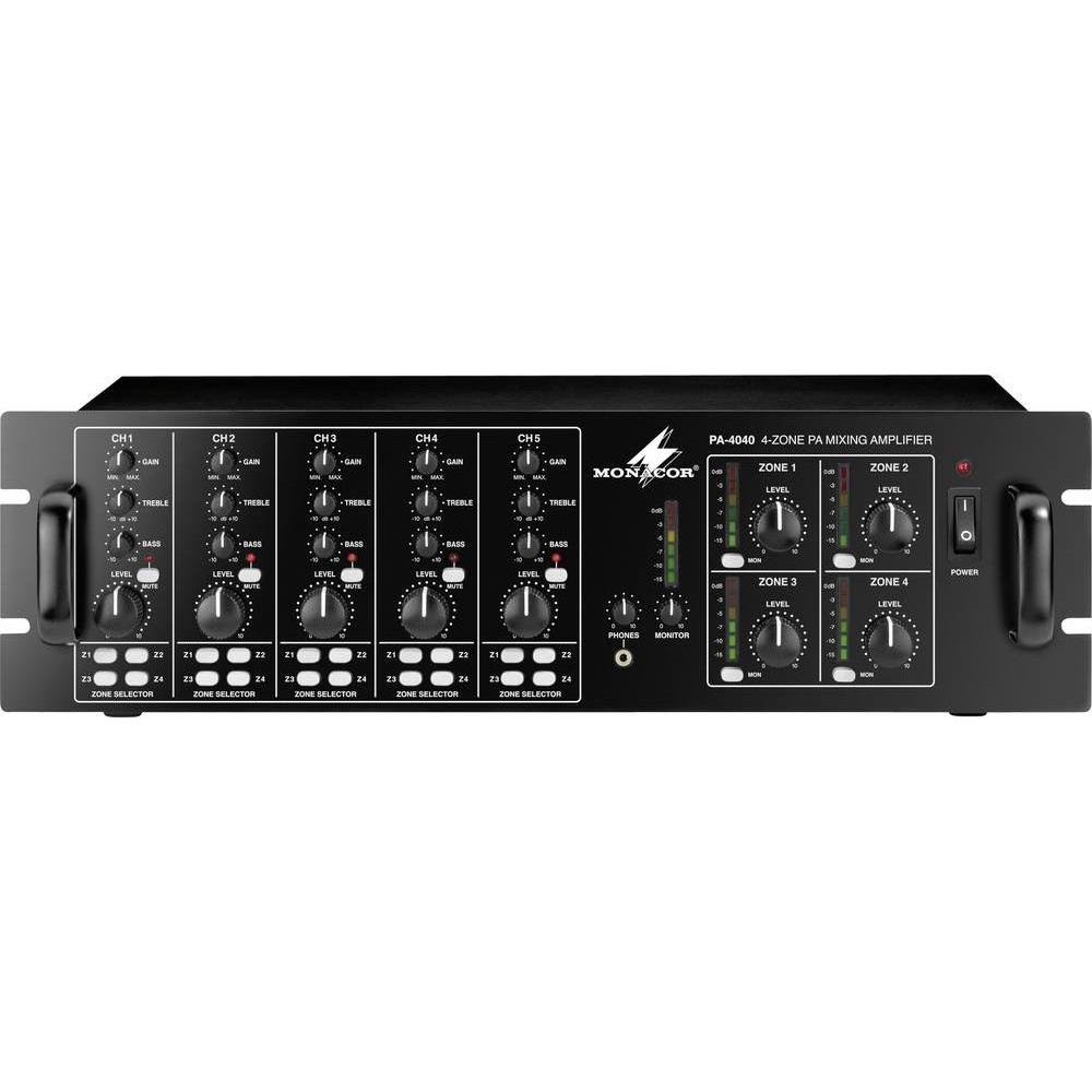 Monacor ELA-Verstärker PA-4040 40 W 4-Zonen (Verstärker), Stereoverstärker, Schwarz