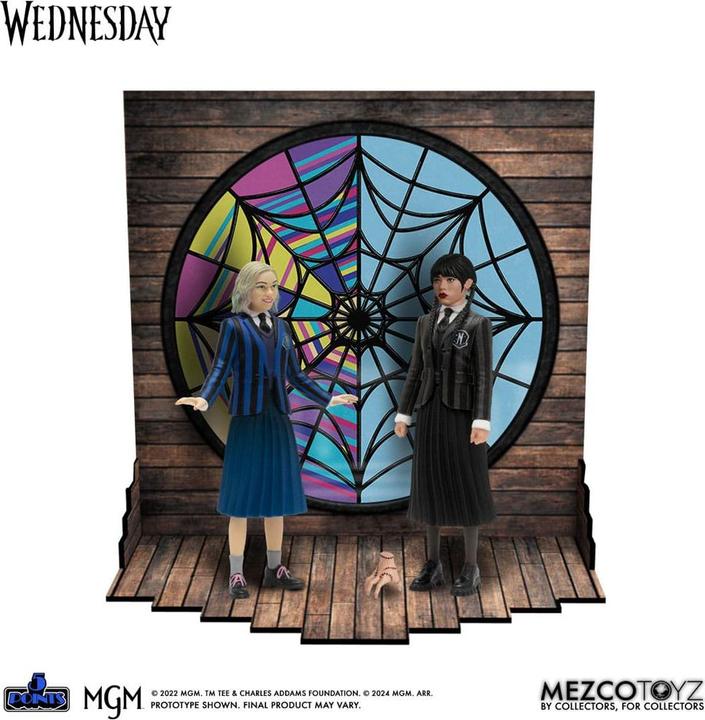 Actual product image Mezco Toys Wednesday 5 Points Figure Wednesday & Enid Boxed Set 10 cm