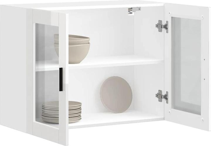 Image du produit VidaXL Armoire suspendue de cuisine avec porte en verre Porto blanc brillant Armoire murale de cuisine (80 x 31 x 60 cm)