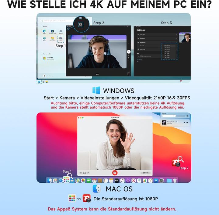 Produktbild AOC 4K Webcam AC310 mit Mikrofon und Autofokus