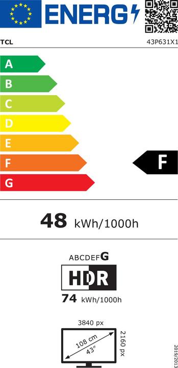 Energie-Label TCL 43P631 (43", LED, 4K, 2022)