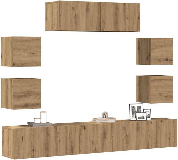 Produktbild vidaXL 7-tlg. TV-Schrank-Set Wandmontage Artisan-Eiche Holzwerkstoff (100 x 30 x 30 cm)