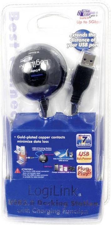Actual product image LogiLink USB 3.0 Docking Station, 2-fold, with charging function Connection PC: USB plug, connection Docking (USB-A, 2 ports)
