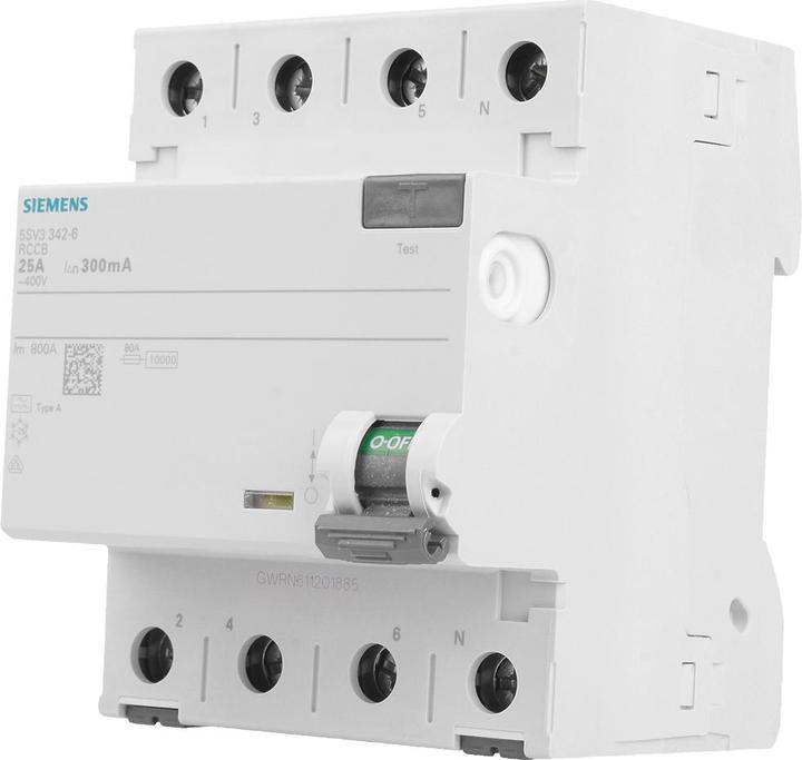 Produktbild Siemens RCCB Type A 25A 3+N-pole 30mA 400V 4mW