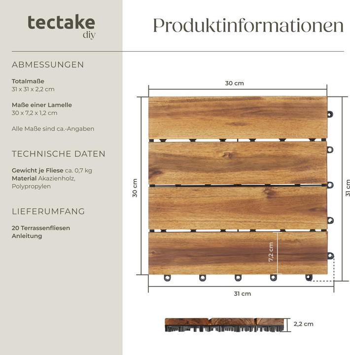 Actual product image tectake 20er Set Terrassenfliesen Tabula Akazienholz, je 4 Lamellen (20 x)