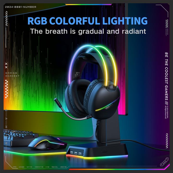 Actual product image PhoneLook ONIKUMA Gaming-Headset mit RGB-LED USB-C und HD-Mikrofon für PC und PS (Cable, Wireless)