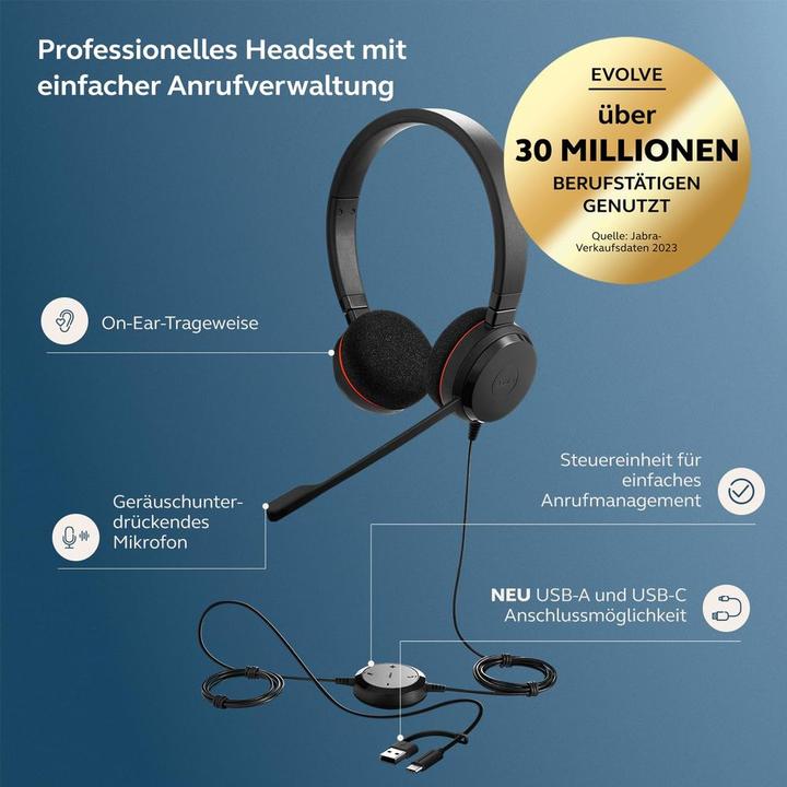 Actual product image Jabra Evolve 20 (Cable, USB-C, Microsoft teams)