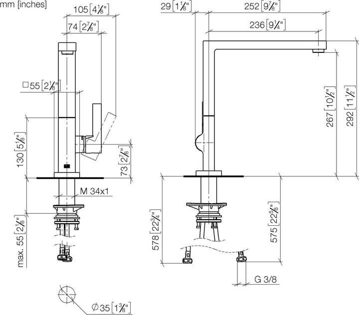 Actual product image Dornbracht LOT kitchen faucet, single lever mixer, projection 236mm