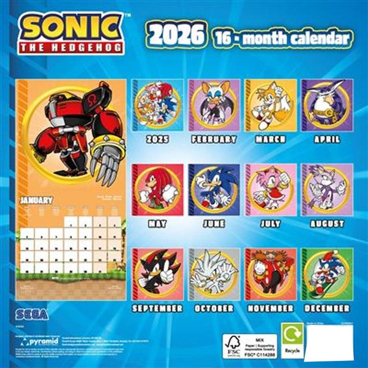 Actual product image Sonic The Hedgehog 2026 Square Calendar