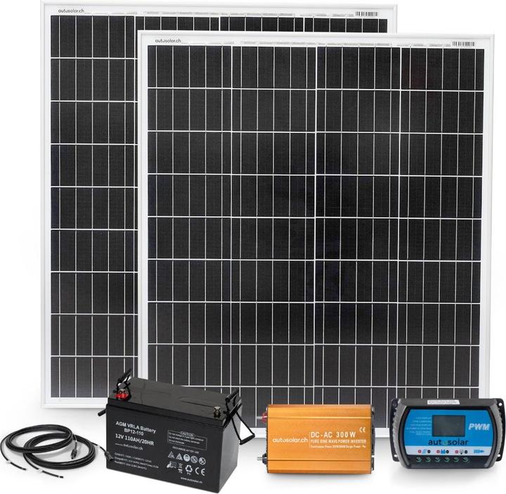 Image du produit Autosolar Kit complet 200W avec batterie AGM 110Ah et onduleur 600W (100 W)