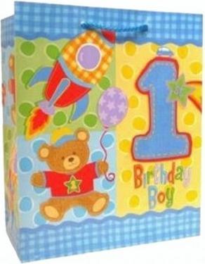 Produktbild Amscan Geschenkbeutel Hugs And Stitches Teddybär 1. Geburtstag (Geschenkfolie)