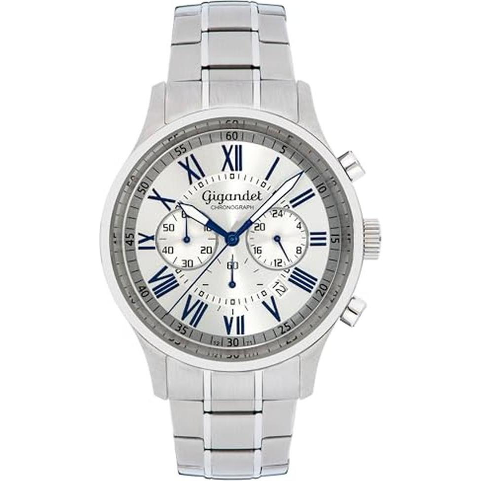 Gigandet, Orologio da polso, Elegantes Analog-Chronograph mit 50 m wasserdicht, 24-Stunden-Zeiger und Japanischem Quarzwerk, Argento