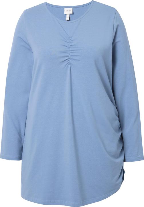 Immagine prodotto Ulla Popken Maglia lunga con drappeggio, scollo a girocollo, maniche lunghe e cotone biologico (42, 44)