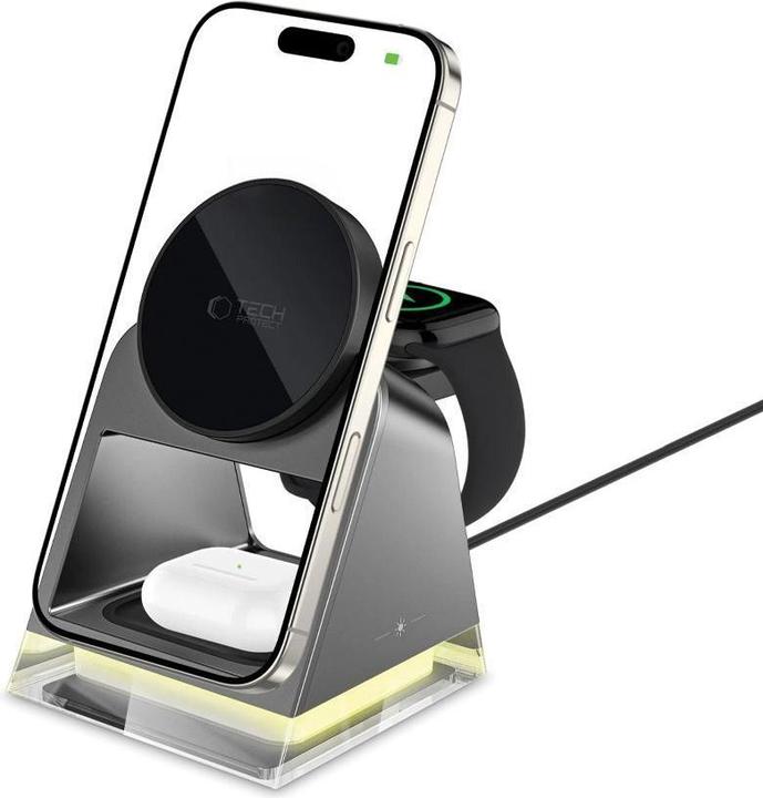 Image du produit Tech-Protect QI15W-A43 3in1 Wireless Charger with MagSafe for Apple Devices - Black (15 W)