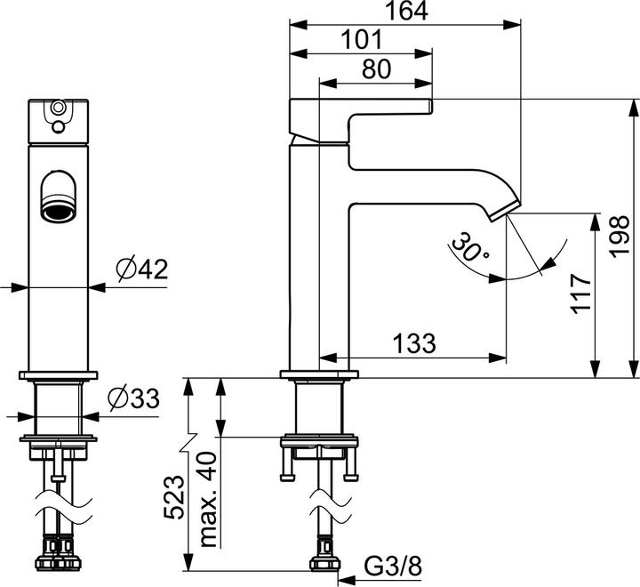 Produktbild Hansa VANTIS Style Mitigeur de lavabo, sans vidage, levier à goupille, saillie 133mm, 5437220733