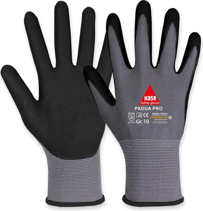 Hase Safety Gloves Arbeitshandschuhe, Padua Pro, EN388, EN 420, grau/schwarz, Grösse 9