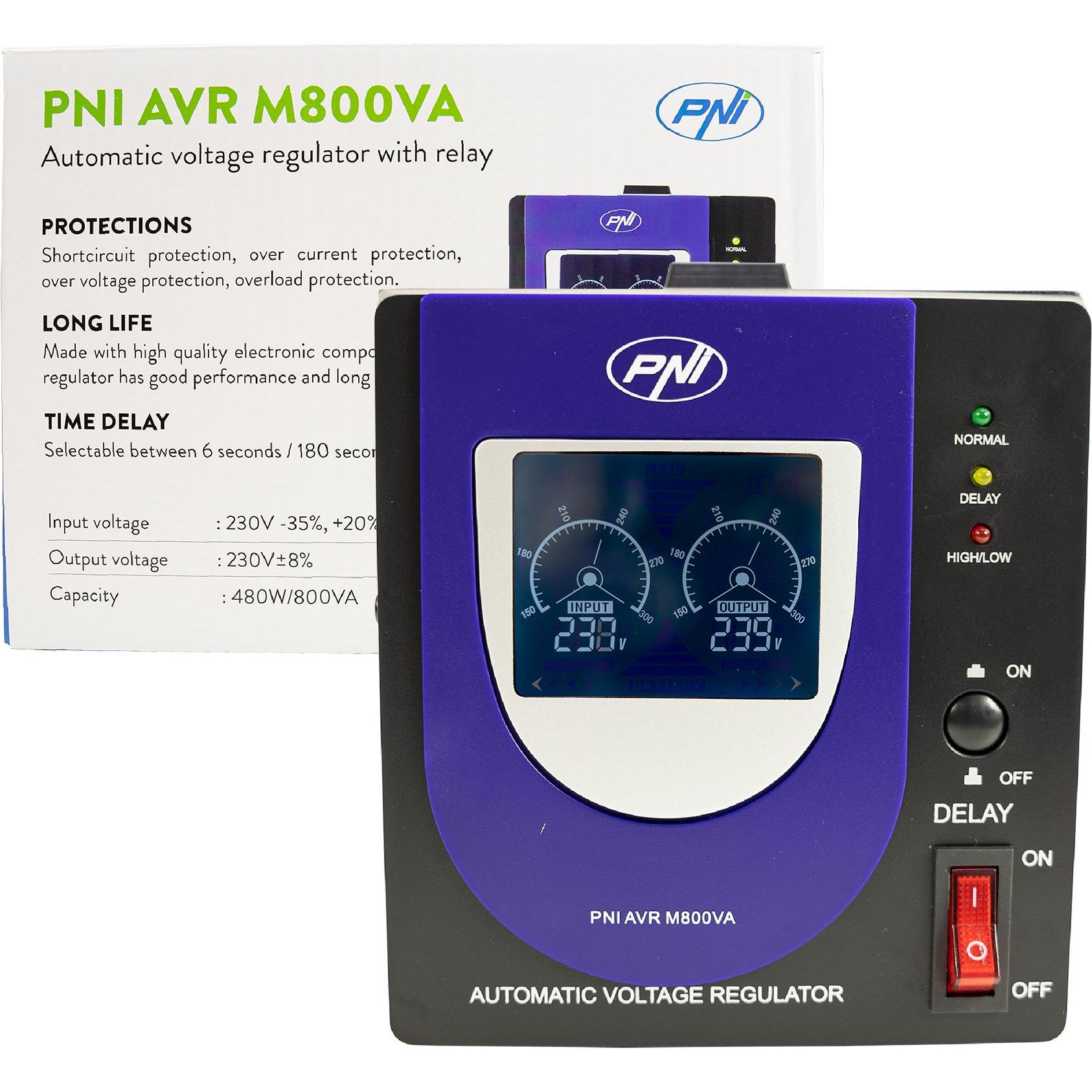 Thumbnail - PNI Spannungsstabilisator mit Relais AVR M800VA, 2,2A, 480W, 800VA (800 VA, 480 W, Online-Doppelwandler USV), USV