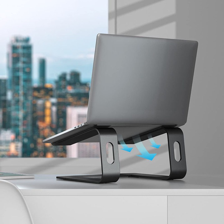 Image du produit Crong AluBench Laptop Stand - Support ergonomique pour ordinateur portable en aluminium (noir)