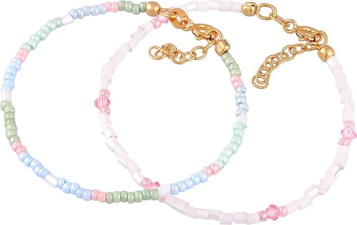 Immagine prodotto Elli Bracciale per bambini con perle di vetro pastello Set di 2 argento 925 (14 cm, Argento 925 placcato oro, Vetro, Cristallo di vetro, Plastico)