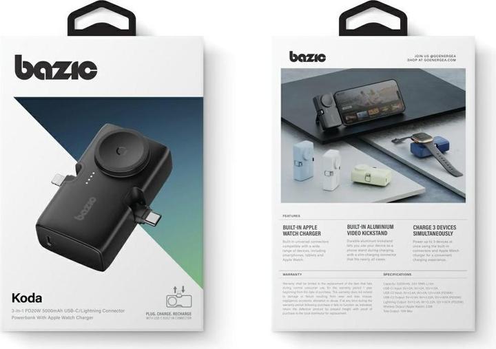 Produktbild Energea PowerBank 3in1 Bazic Koda 5000mAh PD20W USB-C/Lightning black (5000 mAh, 20 W, 20 Wh)