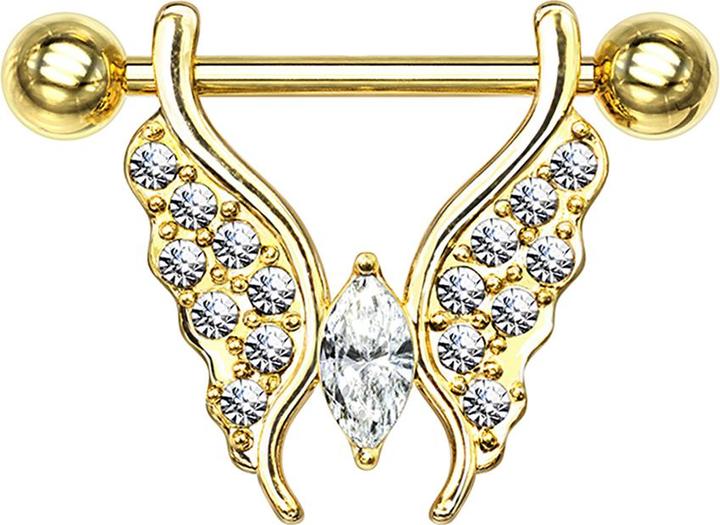 Immagine prodotto Star Piercing Barbell vergoldet Schmetterling mit Kristallen silber (Ottone, Acciaio chirurgico 316L)