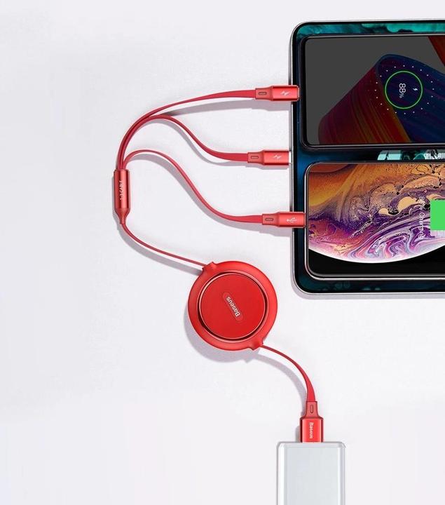 Productafbeelding Baseus Golden Loop Drie-in-één Elastische Datakabel USB voor M+L+T 3,5A 1,2m Zwart (1.20 m, USB 3.2 Gen 1)