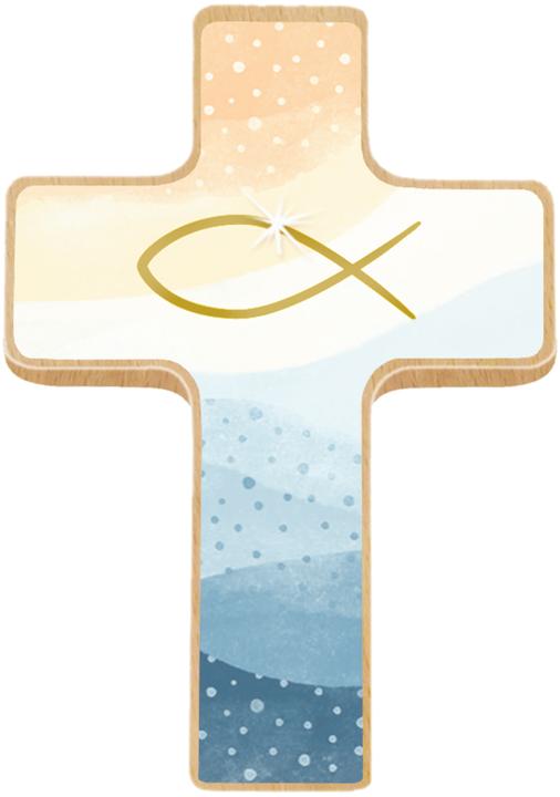 Actual product image Holzkreuz - Du bist geborgen in Gottes Hand - Kleine Hand-Holzkreuze auf Mini-Büchlein (German, 2019)