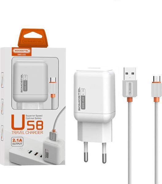 Actual product image Somostel 2A AC CHARGER + MICRO CABLE WHITE 2100mAh USB-C SMS-A52