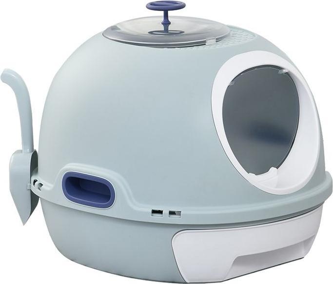 Produktbild Swisshandel24 Katzenklo Katzentoilette mit Dachfenster Bodenschale Schaufel, Tragbar, PP ABS, See-Blau, 47 x 55 x (Katzenklo geschlossen)