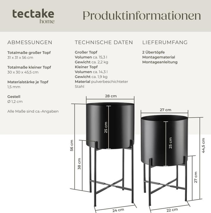 Actual product image tectake Plant stand Mine, set of 2, powder-coated steel