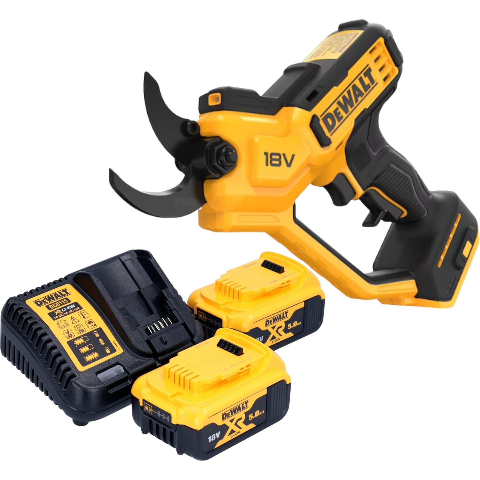 DeWalt, Gartenschere, DCMPP 568 P2 Akku Astschere 18 V 38 mm + 2x Akku 5,0 Ah + Ladegerät