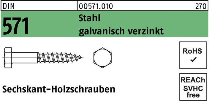 Produktbild Sechskantholzschraube DIN 571 12 x 180 Stahl galvanisch verzinkt (25 Schrauben pro Stück)