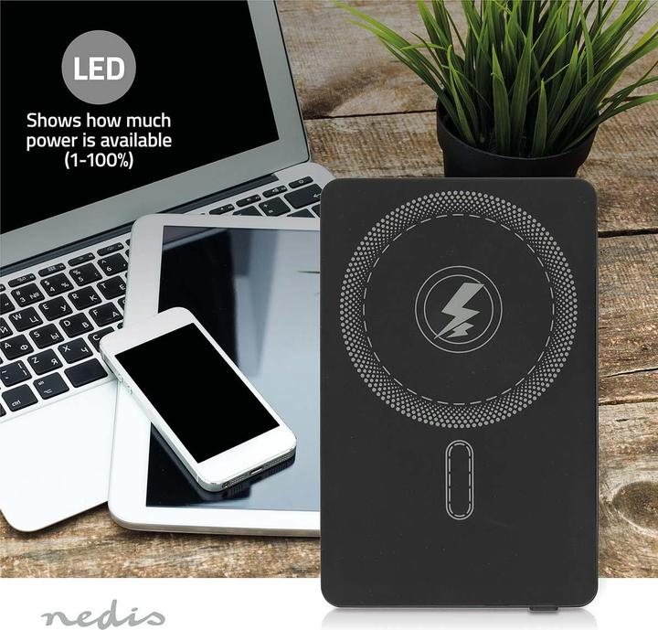 Immagine prodotto Nedis powerbank | 5000 mAh | kabelloses Laden | 1.67 / 2.22 / 3.0 A | Anzahl der Ausgänge: 1 | Ausga (5000 mAh, 20 W, 118.40 Wh)