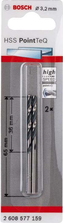 Produktbild Bosch Professional Zubehör Metallspiralbohrer HSS PointTeQ, DIN 338, 3,2 mm, 2er-Pack (3.2 mm)