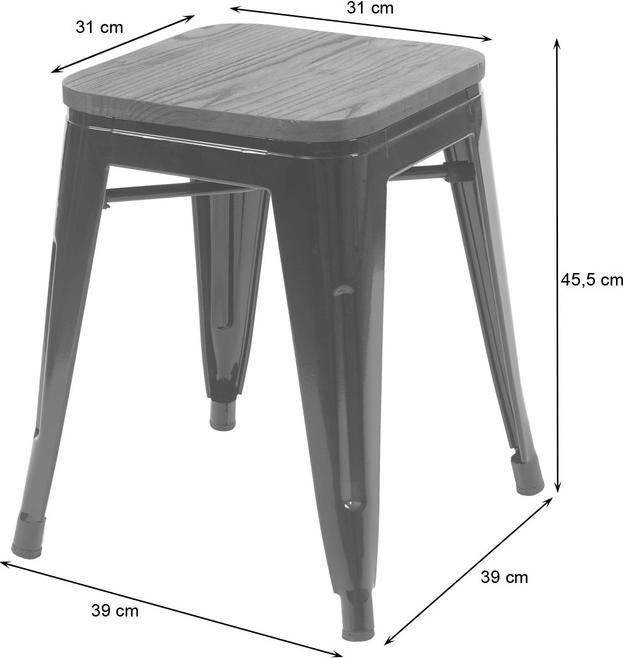 Produktbild Swisshandel24 Hocker inkl. Holz-Sitzfläche, Metallhocker Sitzhocker, Metall Industriedesign stapelbar weiss