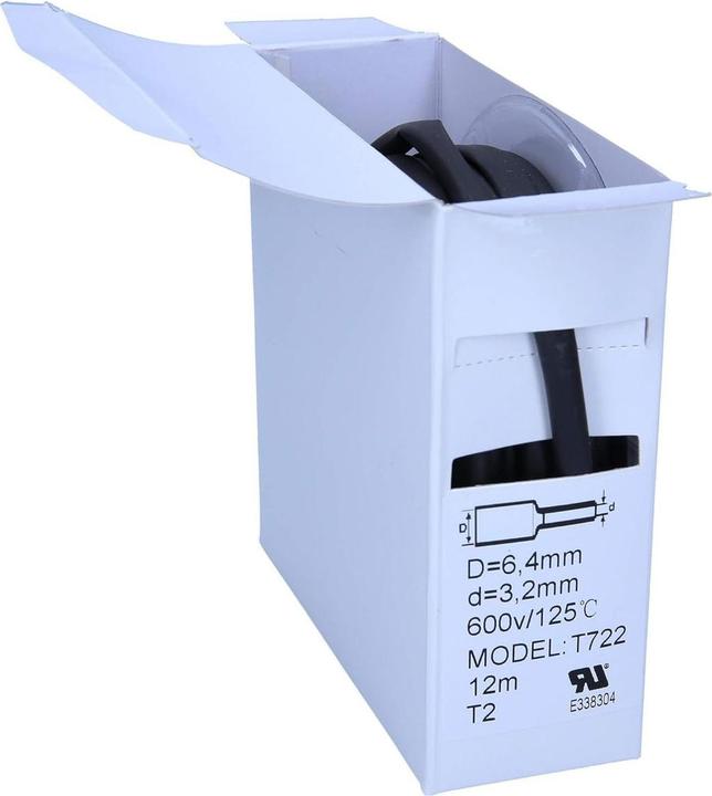 Actual product image Kalitec 12m heat shrink tubing black from 6.4mm to 3.2mm I 2:1 I Industrial quality from German dealer (1 x)