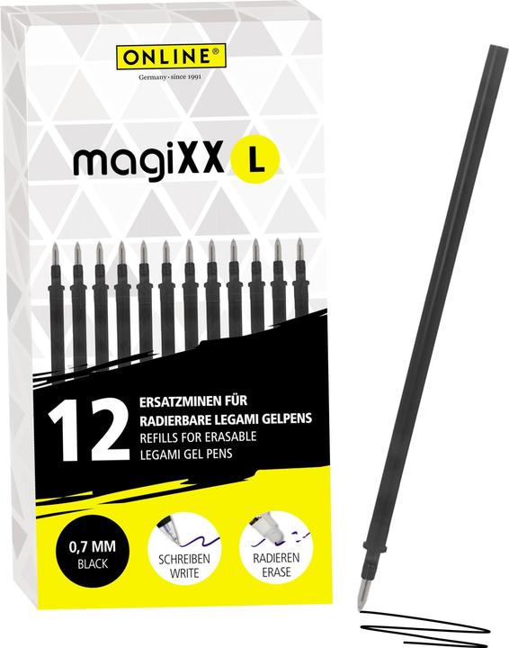 Online 12er Pack Gel-Mine magiXX L radierbar, schwarz (Mine de gel, Noir, 0.70 mm)