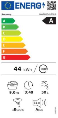 Energie-Label Samsung WW90DG6U25LBU5 (9 kg, Links)