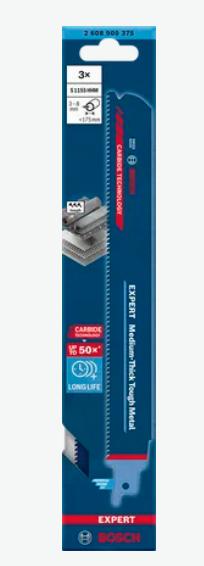 Produktbild Bosch Professional Zubehör EXPERT ‘Medium-Thick Tough Metal’ S 1155 HHM Säbelsägeblatt, 3 Stück