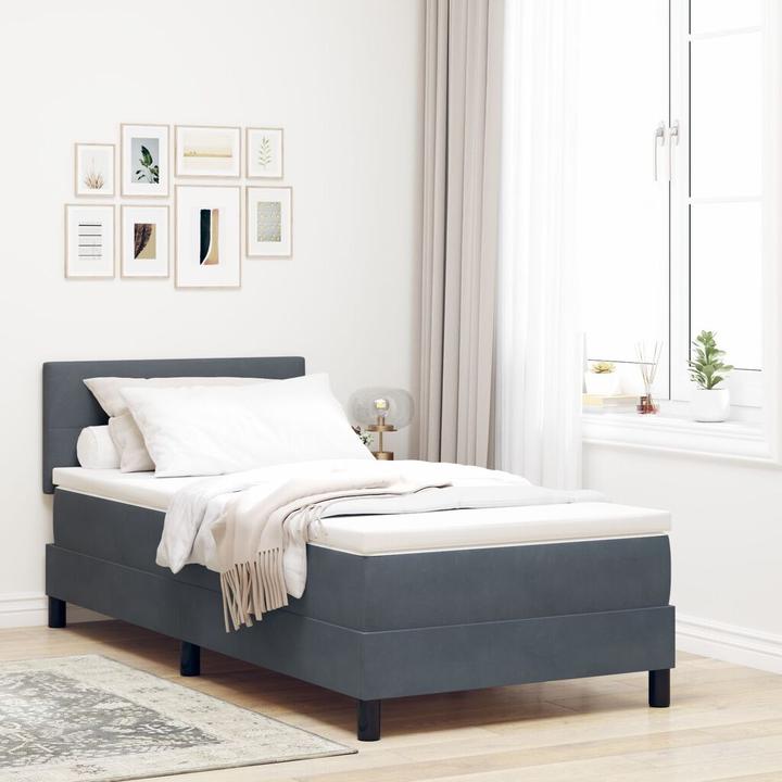Produktbild VidaXL Boxspringbett mit Matratze Dunkelgrau 90x200 cm Samt (90 x 200 cm)